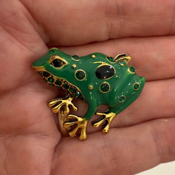Green Frog Brooch with Crystals NWOT - Picture 1 of 4